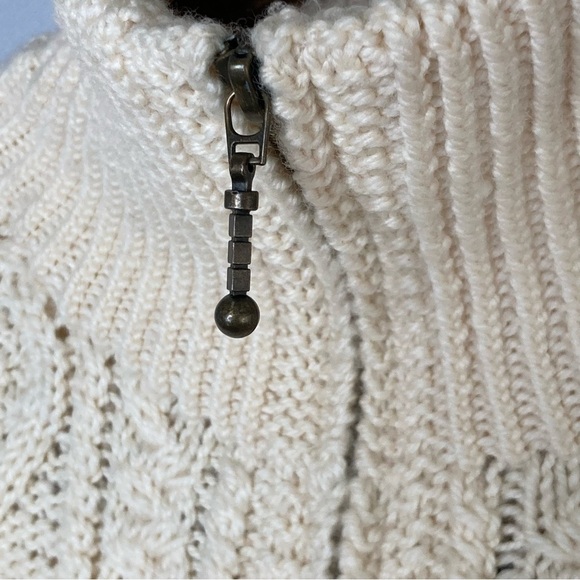 Carraig Donn Merino Wool Zip Sweater-Cream/Ivory-Womens S-Hand Knit-Ireland-Cozy - Picture 3 of 10